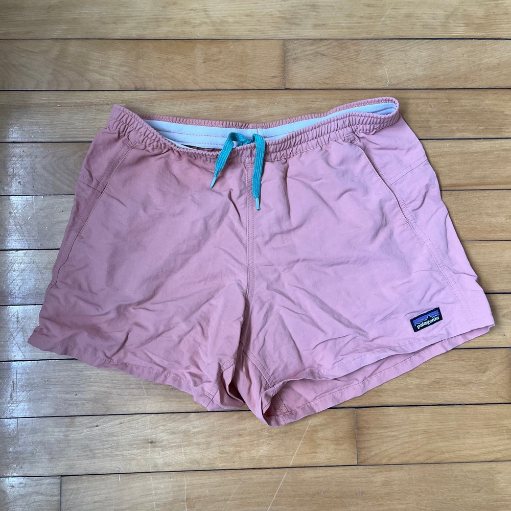 Patagonia Pink Athletic Shorts with Teal Drawstring